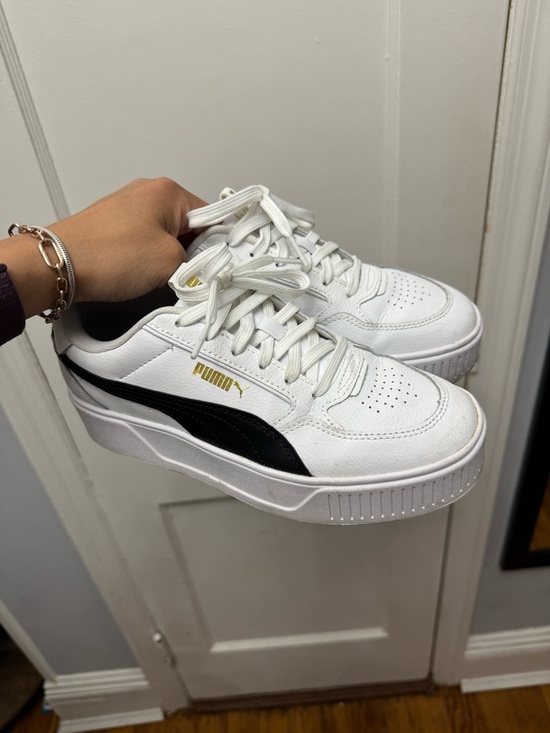 Puma Shoes - Puma Women's Platform White and Black Sneakers with Gold Logo